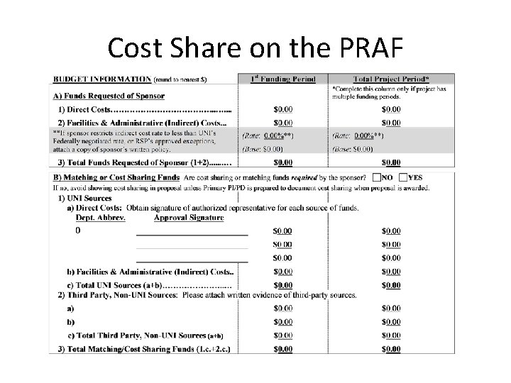 Cost Share on the PRAF 