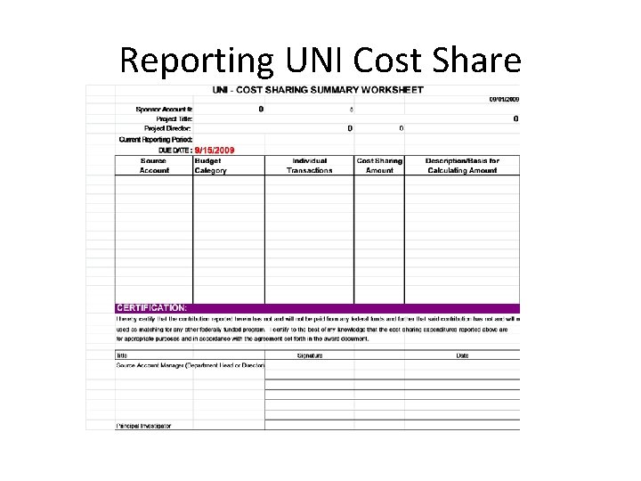 Reporting UNI Cost Share 