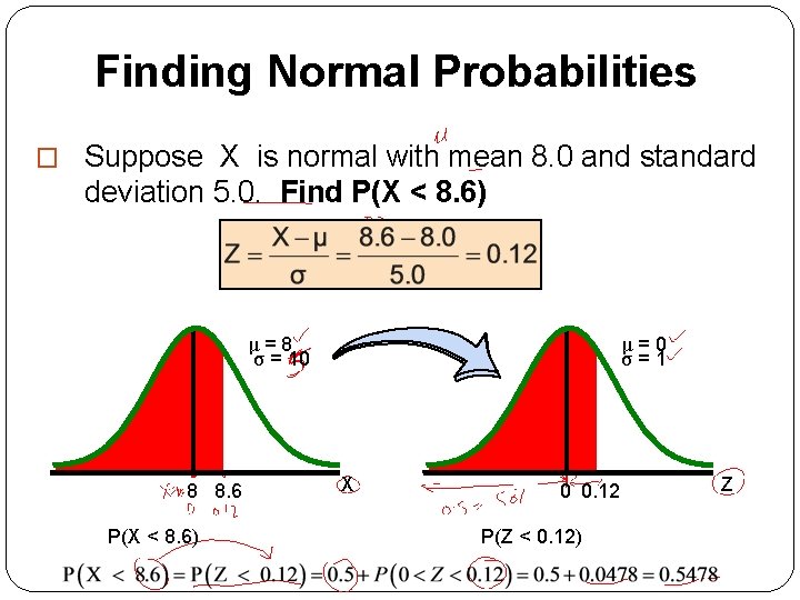 Finding Normal Probabilities � Suppose X is normal with mean 8. 0 and standard