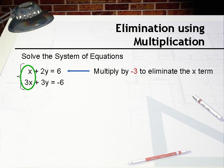 Elimination using Multiplication Solve the System of Equations x + 2 y = 6