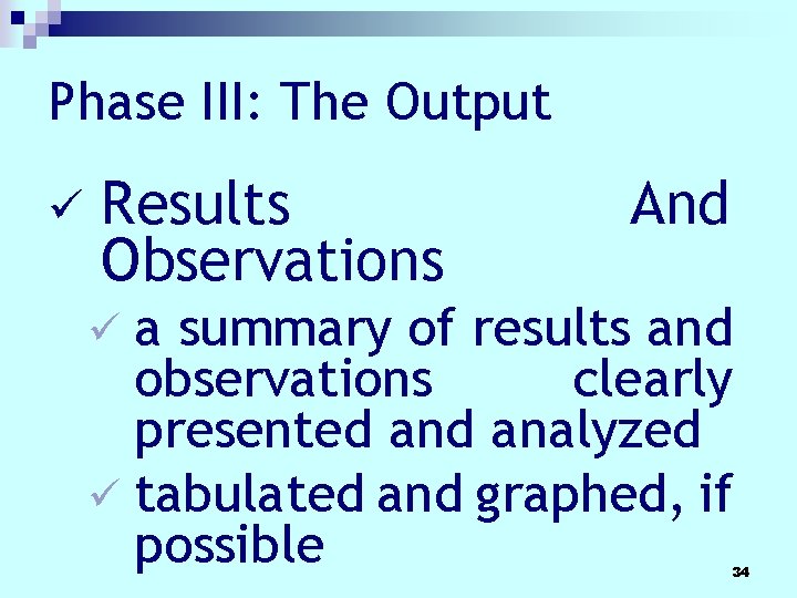 Phase III: The Output ü Results Observations And üa summary of results and observations Phase III: The Output ü Results Observations And üa summary of results and observations