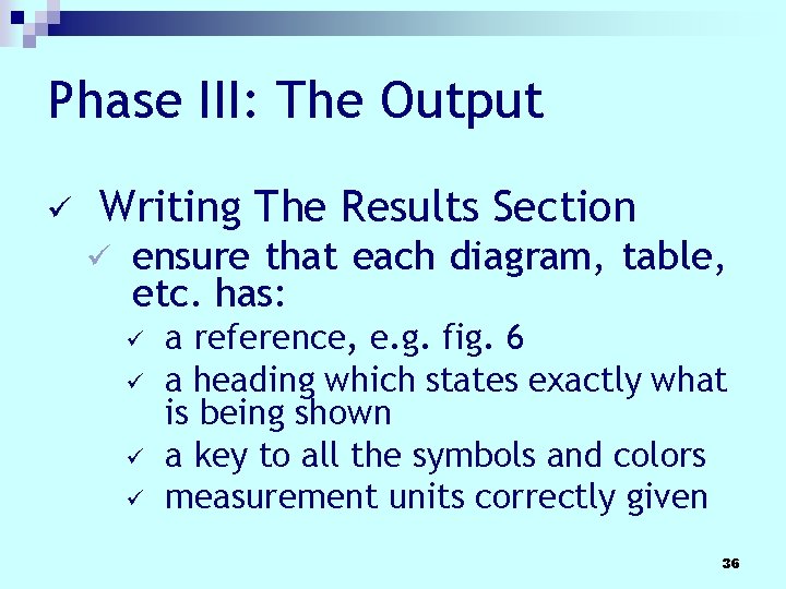 Phase III: The Output ü Writing The Results Section ü ensure that each diagram, Phase III: The Output ü Writing The Results Section ü ensure that each diagram,