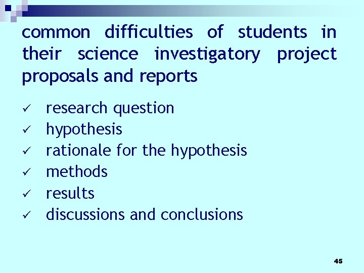 common difficulties of students in their science investigatory project proposals and reports ü ü common difficulties of students in their science investigatory project proposals and reports ü ü