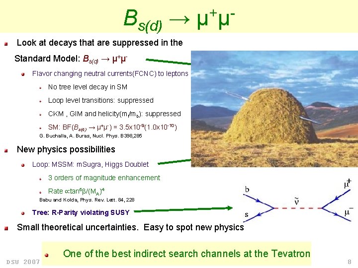 Bs(d) → μ+μLook at decays that are suppressed in the Standard Model: Bs(d) → Bs(d) → μ+μLook at decays that are suppressed in the Standard Model: Bs(d) →