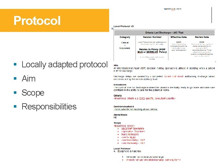 Protocol § Locally adapted protocol § Aim § Scope § Responsibilities 