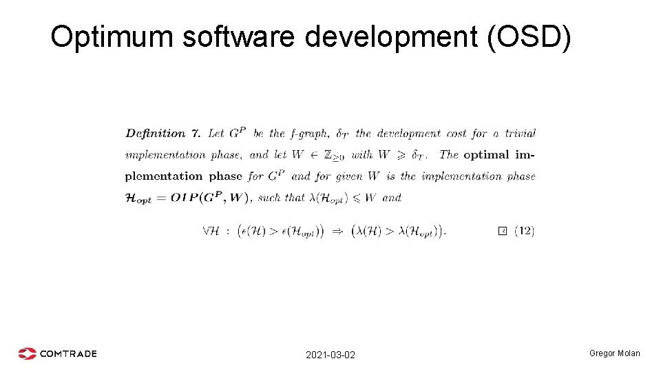 Optimum software development (OSD) 2021 -03 -02 Gregor Molan 