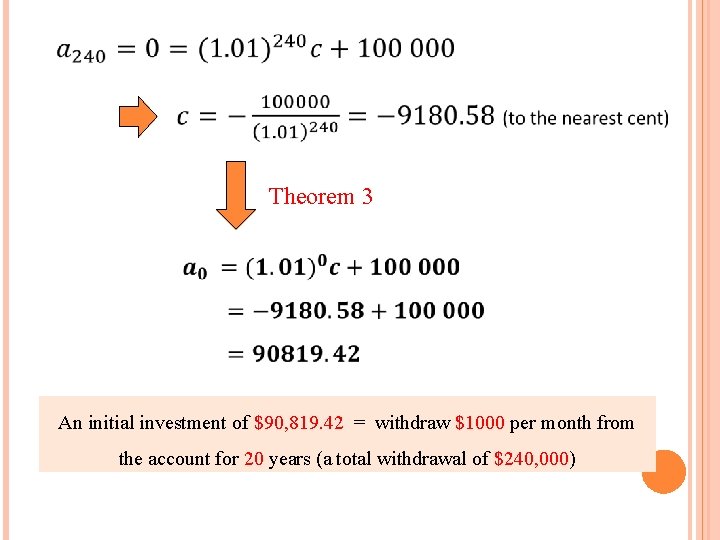 Theorem 3 An initial investment of $90, 819. 42 = withdraw $1000 per month