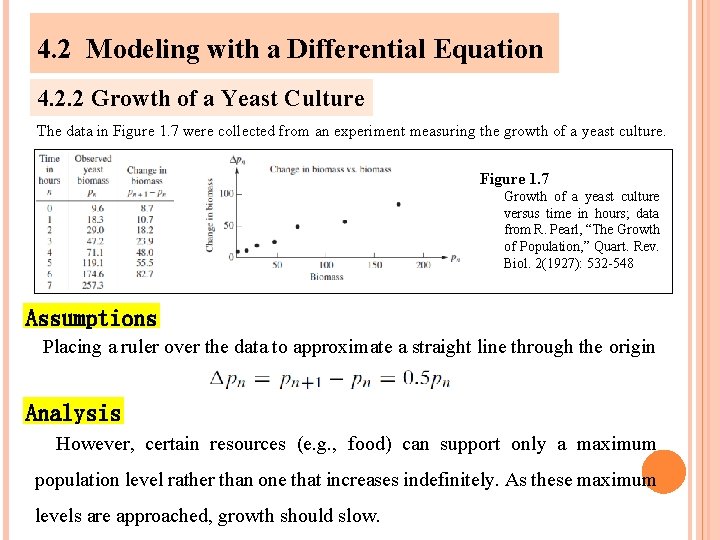 4. 2 Modeling with a Differential Equation 4. 2. 2 Growth of a Yeast