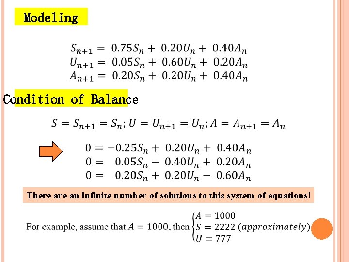 Modeling Condition of Balance There an infinite number of solutions to this system of