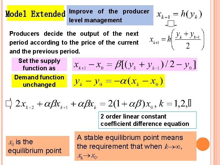 Model Extended Improve of the producer level management Producers decide the output of the