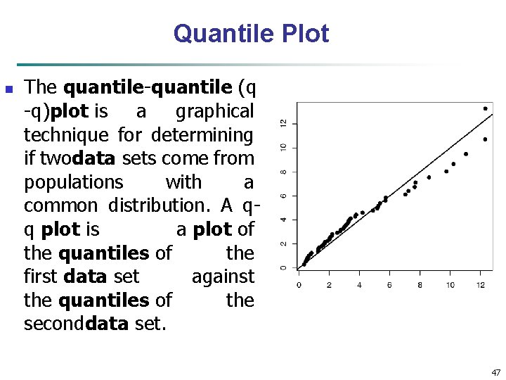 Quantile Plot n The quantile-quantile (q -q)plot is a graphical technique for determining if