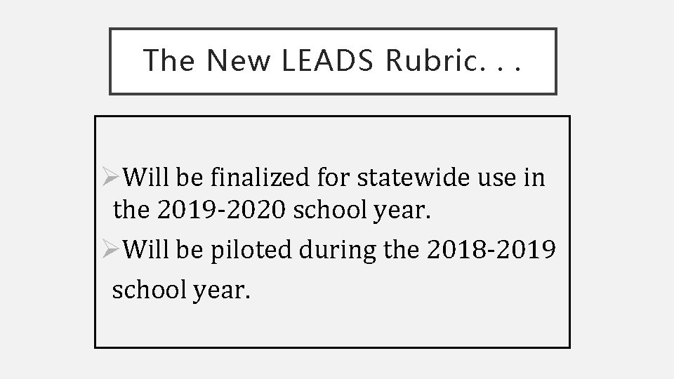The New LEADS Rubric. . . ØWill be finalized for statewide use in the