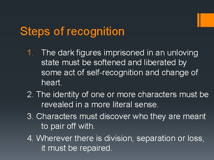Steps of recognition 1. The dark figures imprisoned in an unloving state must be