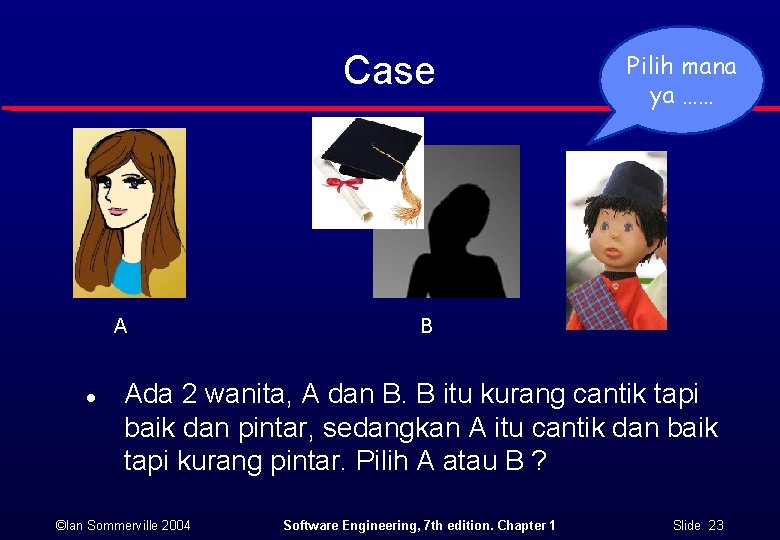 Case A l Pilih mana ya …… B Ada 2 wanita, A dan B.