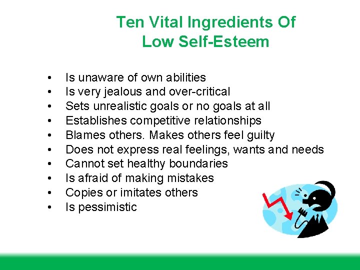 Ten Vital Ingredients Of Low Self-Esteem • • • Is unaware of own abilities