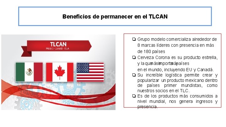 Beneficios de permanecer en el TLCAN ❏ Grupo modelo comercializa alrededor de 8 marcas