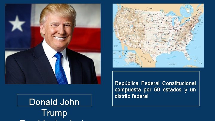 Donald John Trump República Federal Constitucional compuesta por 50 estados y un distrito federal