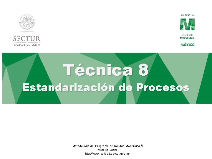 Técnica 8 Estandarización de Procesos Metodología del Programa de Calidad Moderniza ® Versión 2015