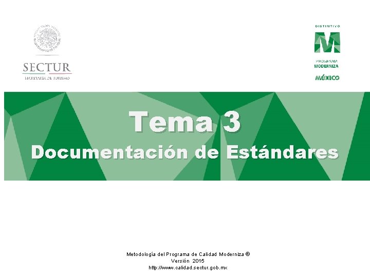 Tema 3 Documentación de Estándares Metodología del Programa de Calidad Moderniza ® Versión 2015