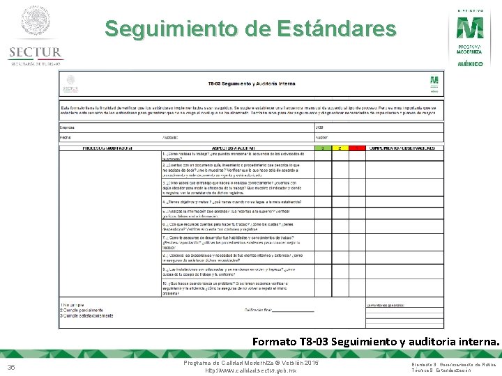 Seguimiento de Estándares Formato T 8 -03 Seguimiento y auditoria interna. 36 Programa de