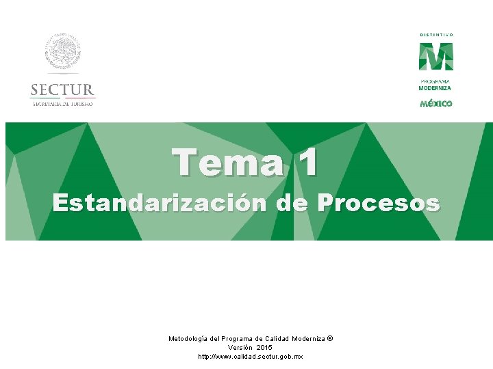 Tema 1 Estandarización de Procesos Metodología del Programa de Calidad Moderniza ® Versión 2015