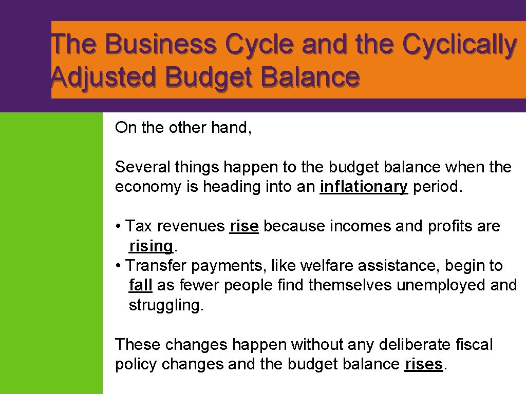 The Business Cycle and the Cyclically Adjusted Budget Balance On the other hand, Several