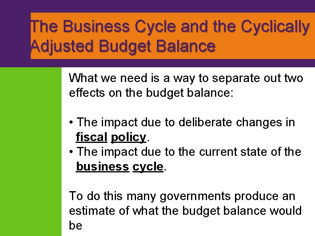 The Business Cycle and the Cyclically Adjusted Budget Balance What we need is a