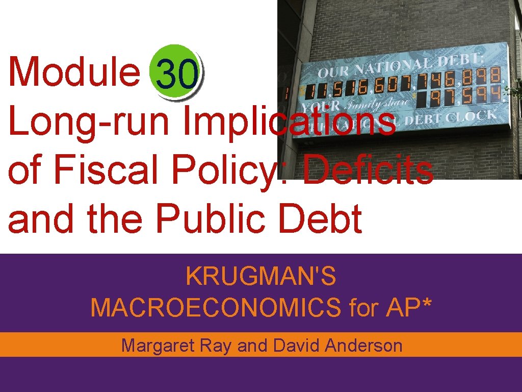 Module 30 Long-run Implications of Fiscal Policy: Deficits and the Public Debt KRUGMAN'S MACROECONOMICS