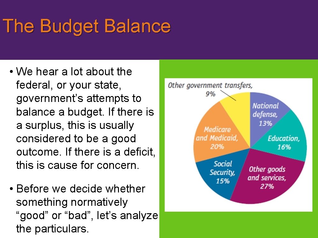 The Budget Balance • We hear a lot about the federal, or your state,
