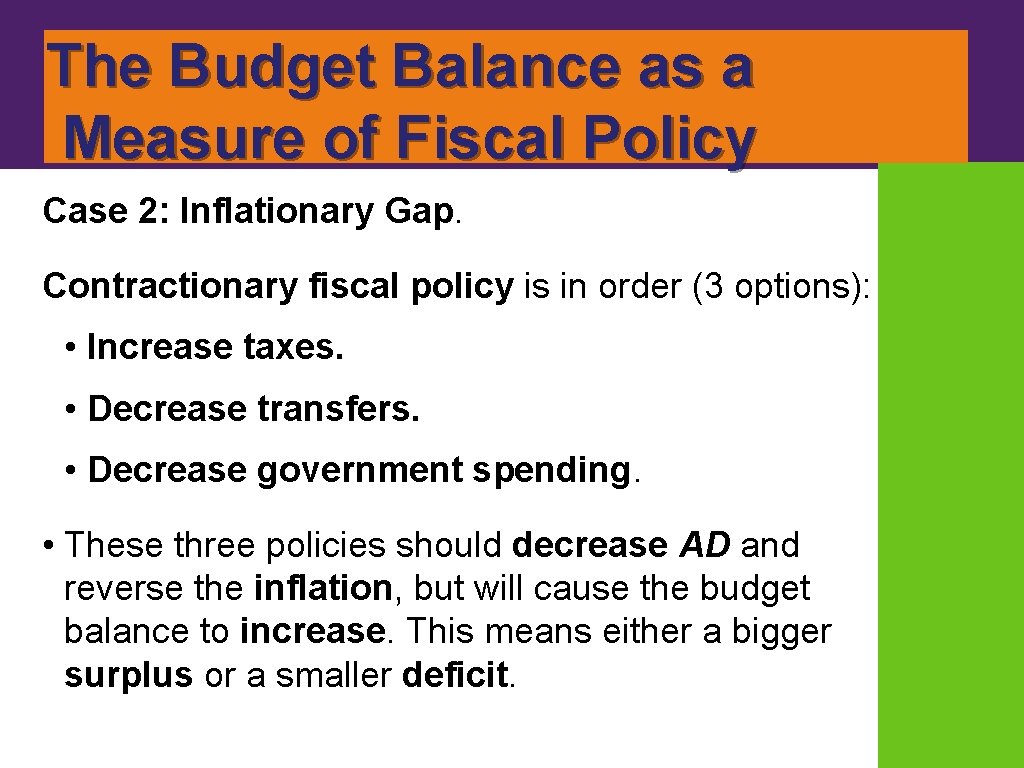 The Budget Balance as a Measure of Fiscal Policy Case 2: Inflationary Gap. Contractionary