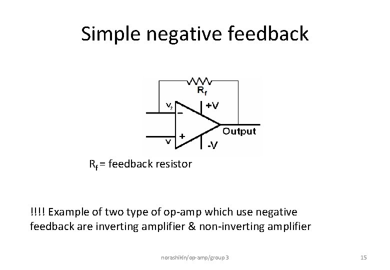 Simple negative feedback Rf = feedback resistor !!!! Example of two type of op-amp