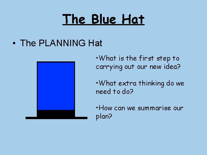 The Blue Hat • The PLANNING Hat • What is the first step to