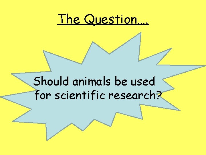 The Question…. Should animals be used for scientific research? 