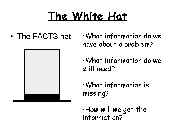 The White Hat • The FACTS hat • What information do we have about