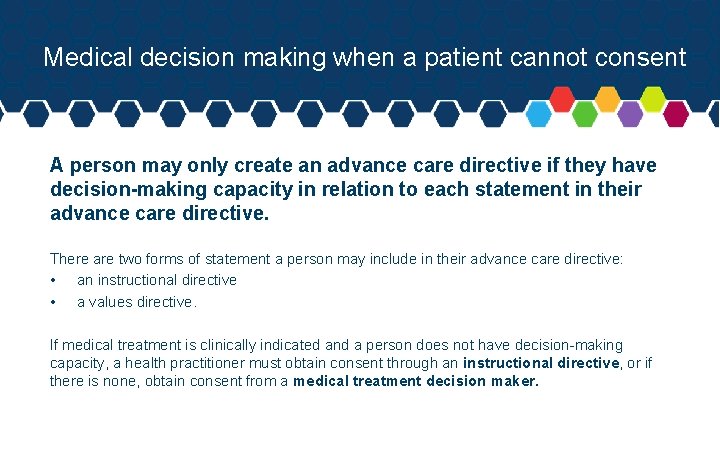 Medical decision making when a patient cannot consent A person may only create an