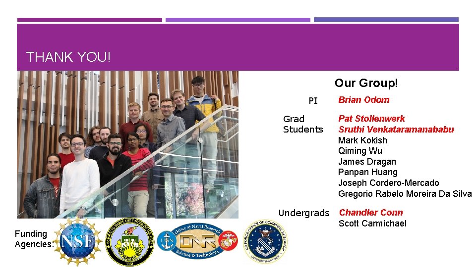 THANK YOU! Our Group! PI Grad Students Brian Odom Pat Stollenwerk Sruthi Venkataramanababu Mark