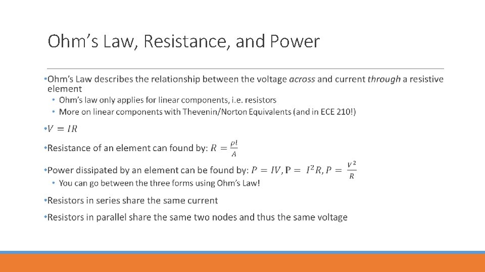 Ohm’s Law, Resistance, and Power 