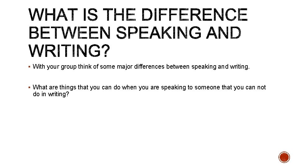 § With your group think of some major differences between speaking and writing. §