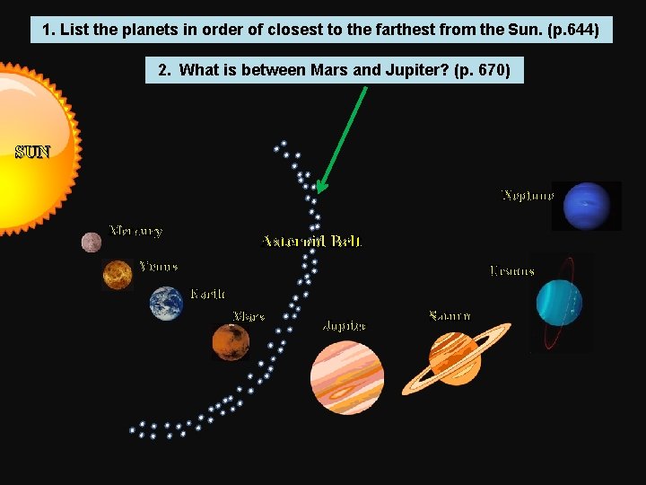 1. List the planets in order of closest to the farthest from the Sun.