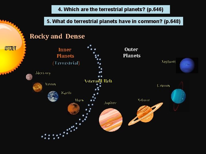4. Which are the terrestrial planets? (p. 646) Venus, Earth 5. What do. Mercury,