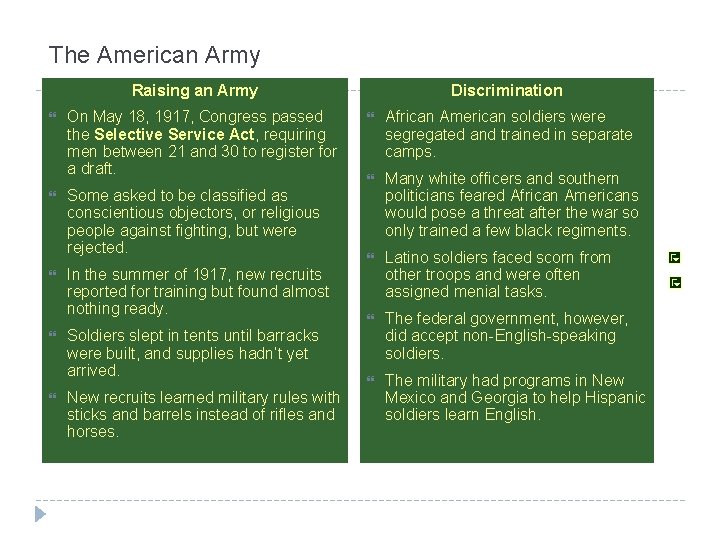 The American Army Raising an Army On May 18, 1917, Congress passed the Selective