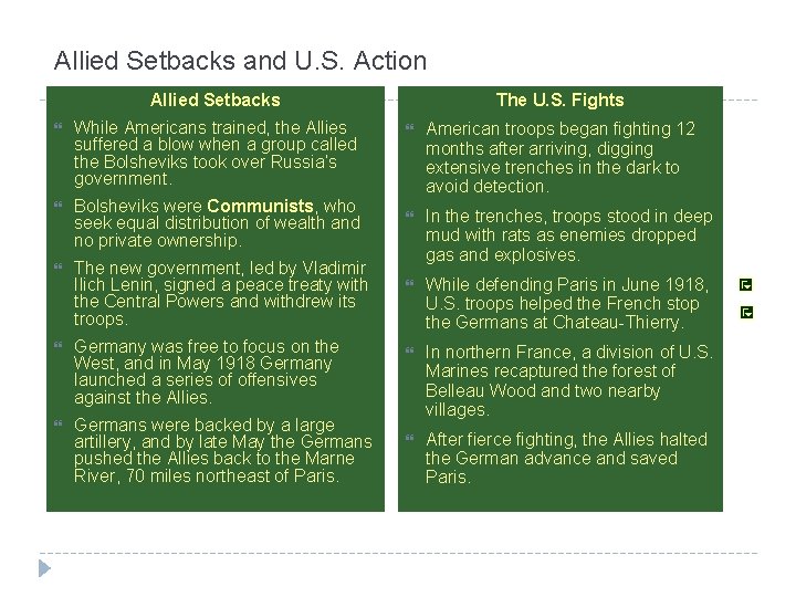 Allied Setbacks and U. S. Action Allied Setbacks While Americans trained, the Allies suffered