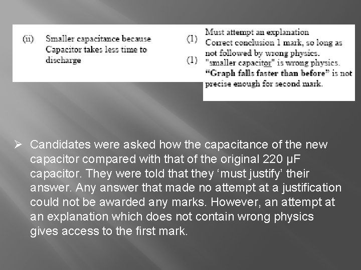 Ø Candidates were asked how the capacitance of the new capacitor compared with that