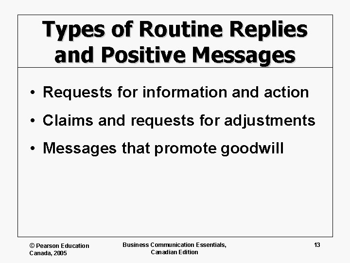 Types of Routine Replies and Positive Messages • Requests for information and action •