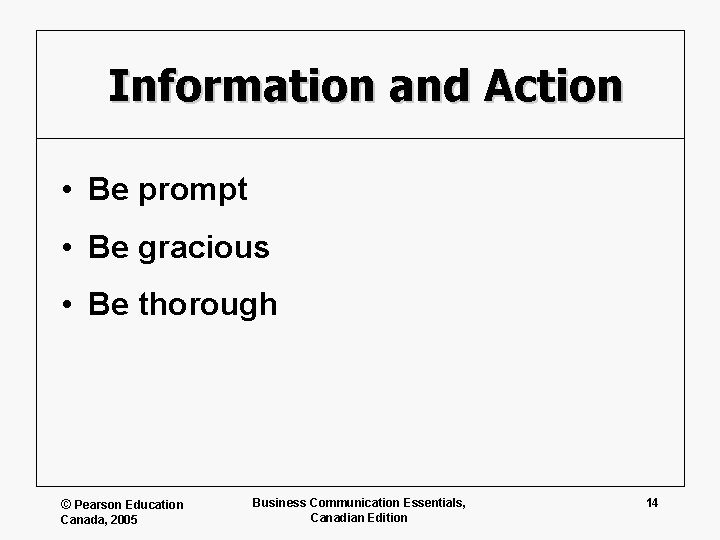 Information and Action • Be prompt • Be gracious • Be thorough © Pearson