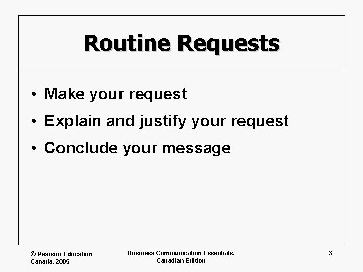 Routine Requests • Make your request • Explain and justify your request • Conclude