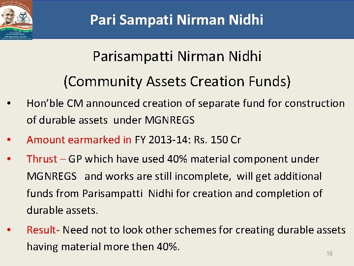 Pari Sampati Nirman Nidhi Parisampatti Nirman Nidhi (Community Assets Creation Funds) • Hon’ble CM