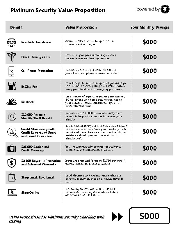 Platinum Security Value Proposition Benefit Value Proposition Your Monthly Savings Roadside Assistance Available 24/7