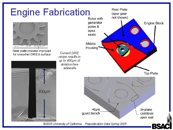 Engine Fabrication Current DRIE recipe results in up to 400µm of striation-free sidewalls 400µm