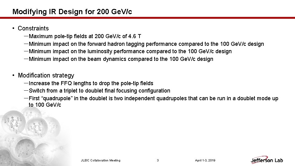 Modifying IR Design for 200 Ge. V/c • Constraints －Maximum pole-tip fields at 200